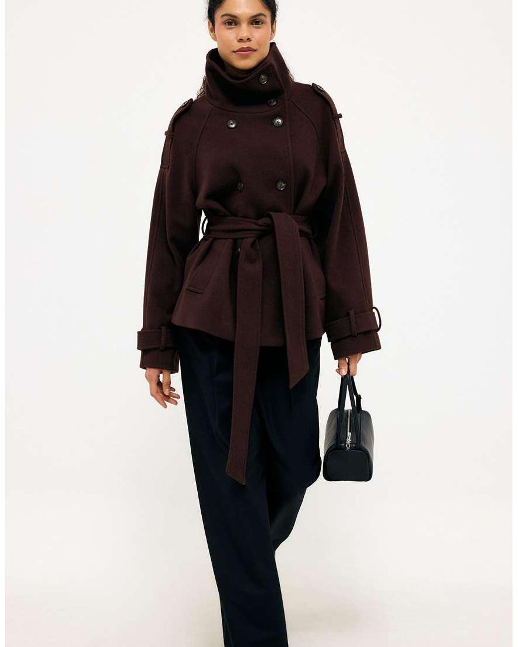 NA-KD Black High Neck Belted Short Coat