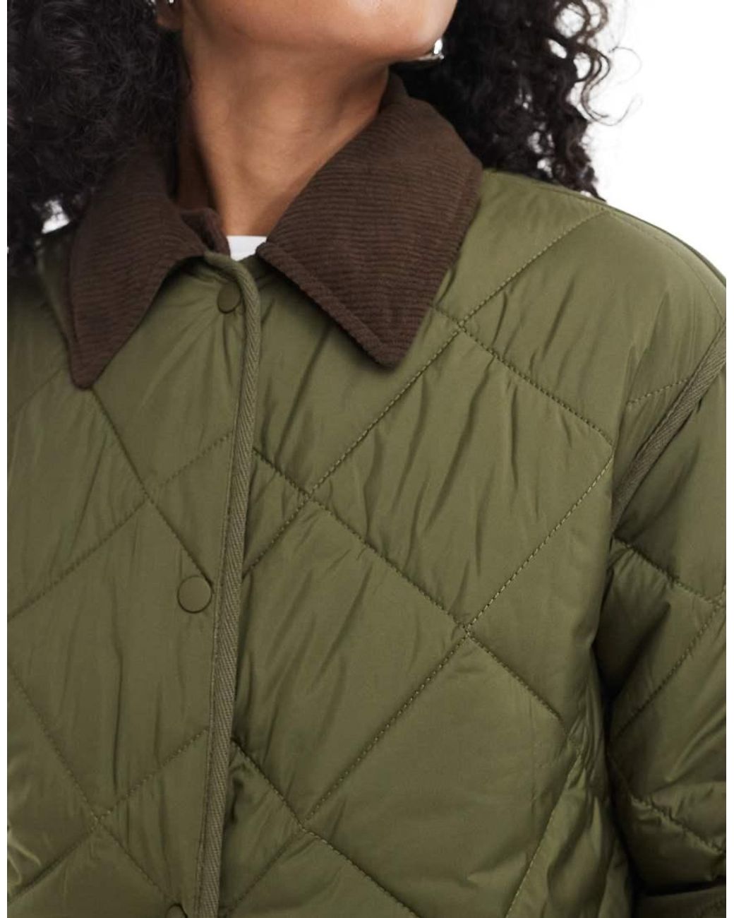 New Look Green Corduroy Collar Quilted Jacket