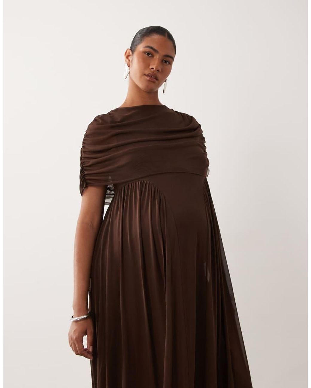 Vero Moda Brown Cape Detail Maxi Dress