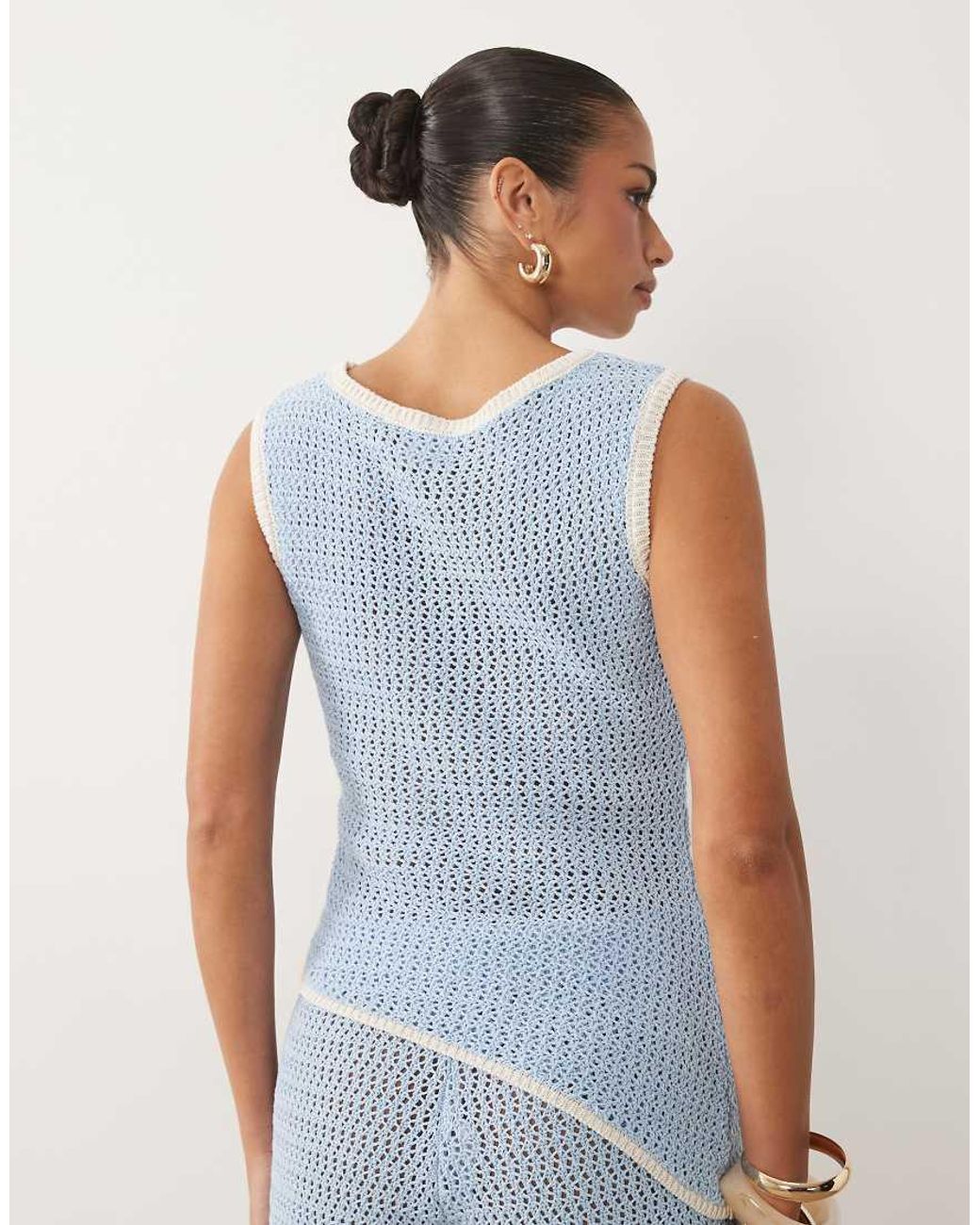 ASOS Blue Knitted Cinched Crochet Asymmetric Top Co Ord
