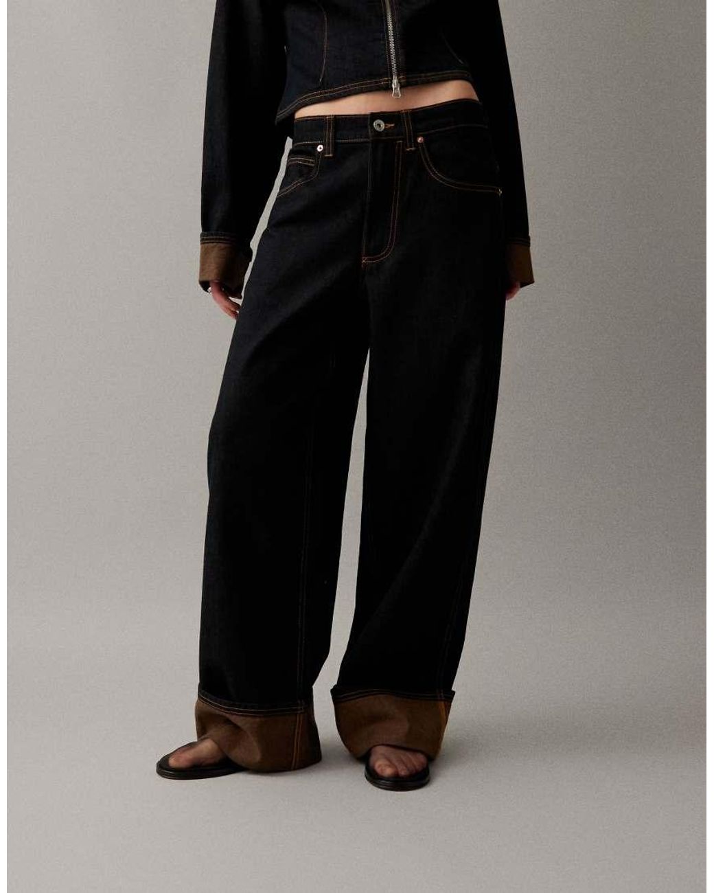Collusion Black Mid Rise Jean With Contrast Turn Up Hem