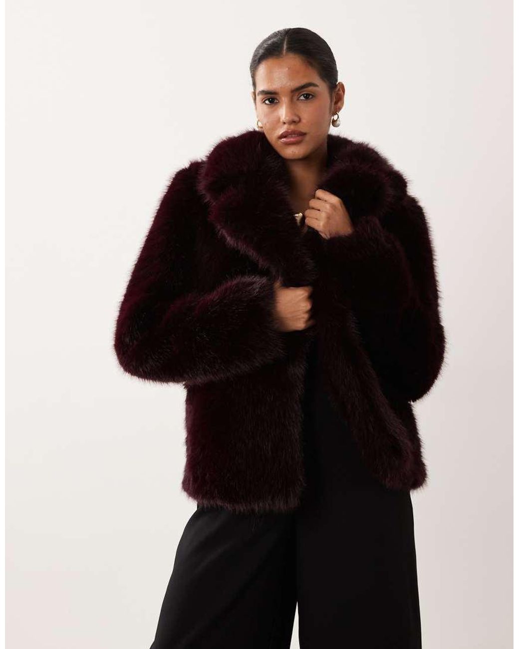 Forever New Black Faux Fur Revere Collar Short Coat