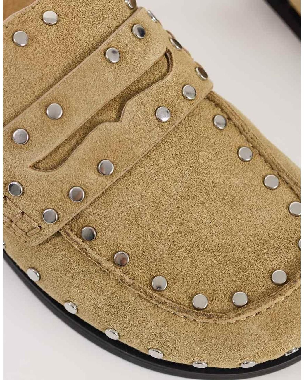TOPSHOP White Addie Real Suede Studded Mule Loafer
