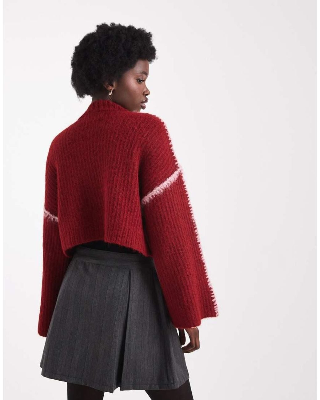 Native Youth Red Seam Detail Cropped Jumper