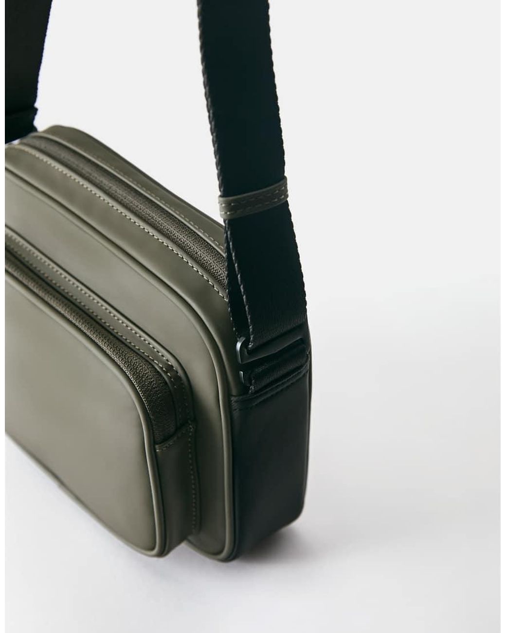 Pull&Bear Green Rubberised Pocket Crossbody Bag for men