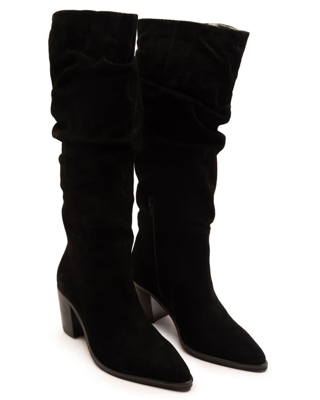 OFF THE HOOK Black Muswell Leather Slouchy Knee-High Block Heel Boots