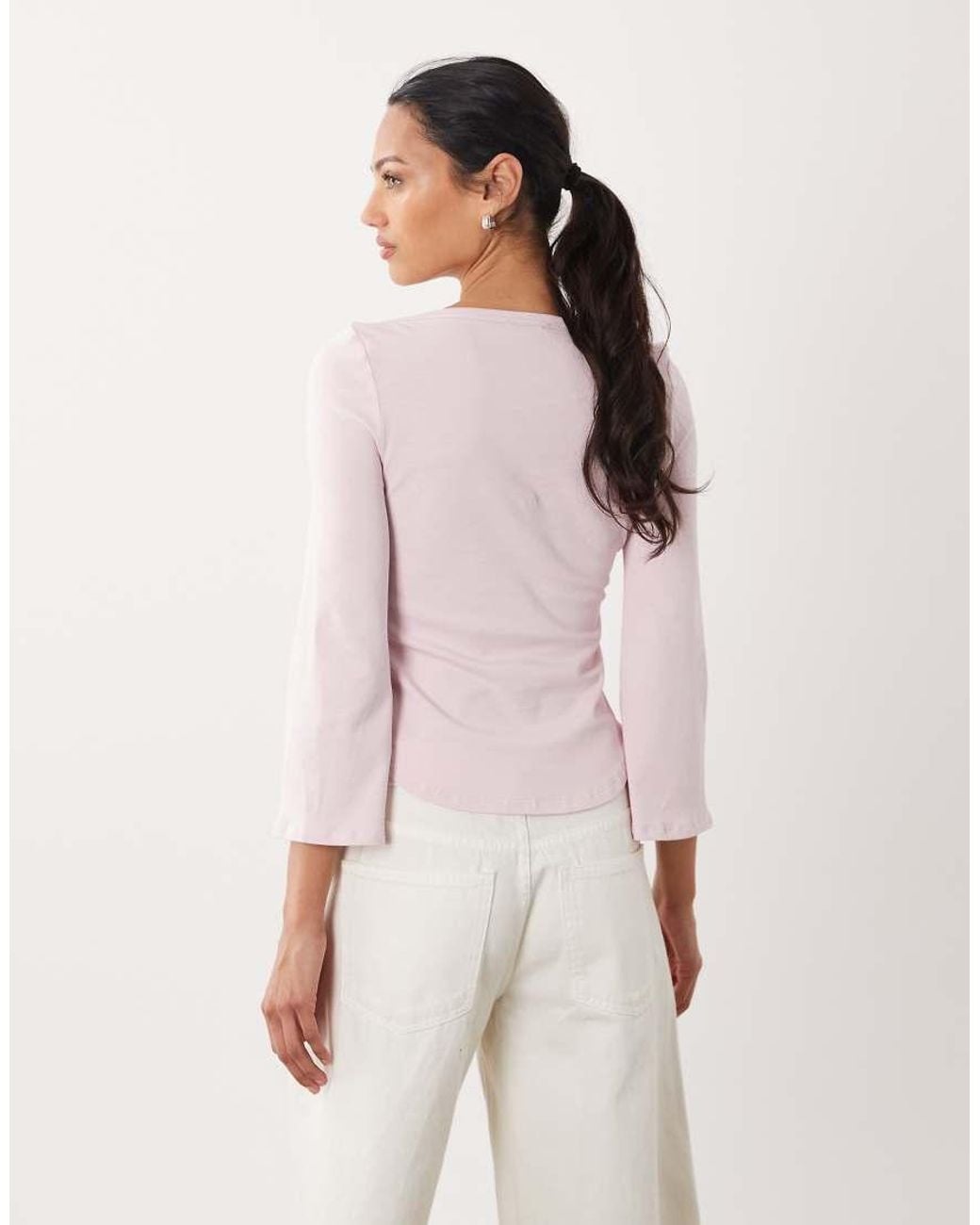 ASOS Pink 3/4 Sleeve Top With Boat Neck
