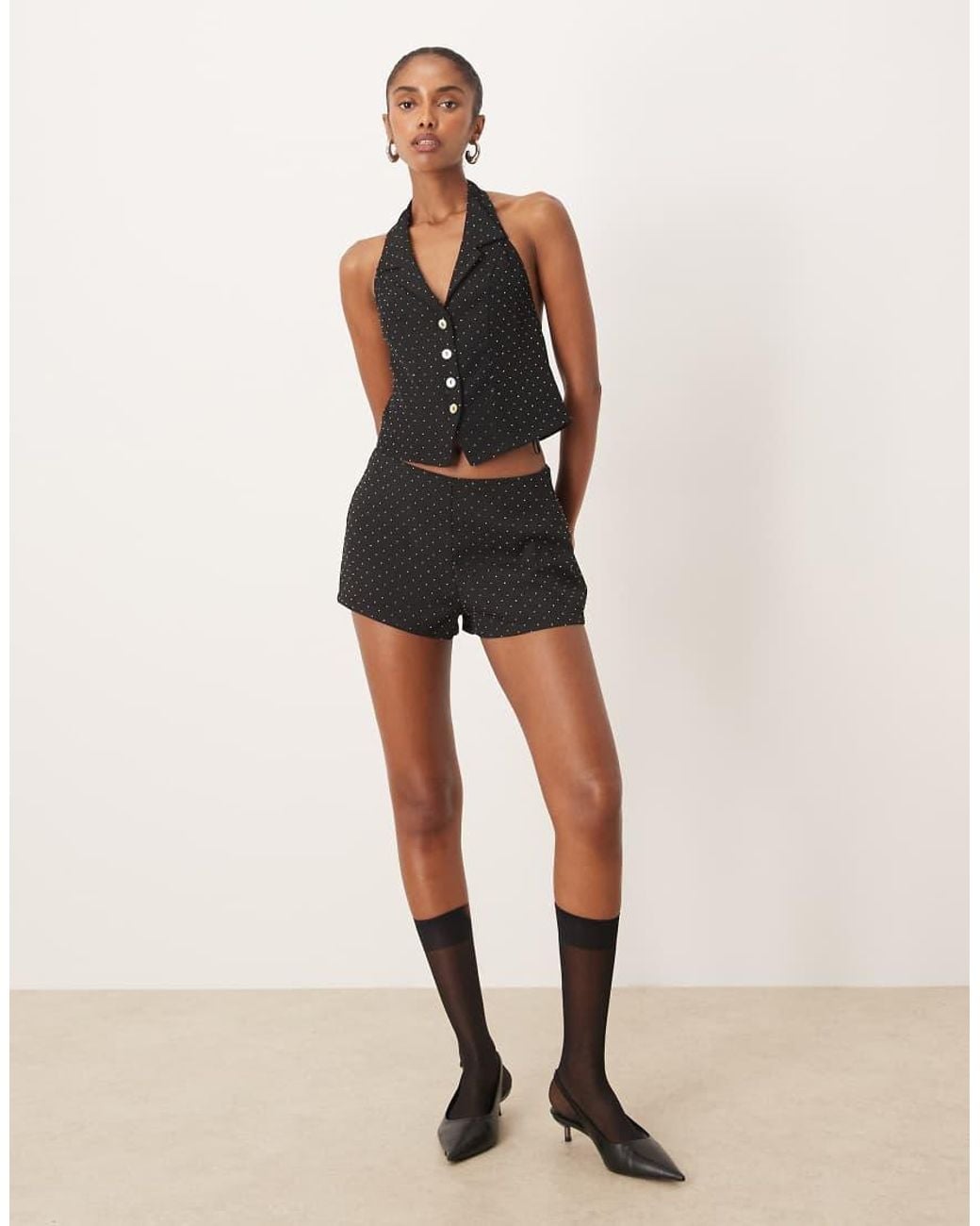 Motel Black Mikanu V Neck Button Down Waistcoat