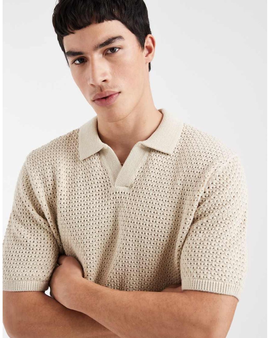 Levi's White Dillon Open Collar V Neck Polo Jumper for men