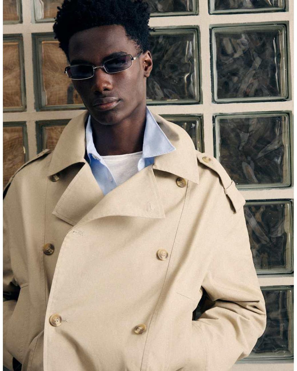 Bershka Natural Cropped Trench Jacket for men