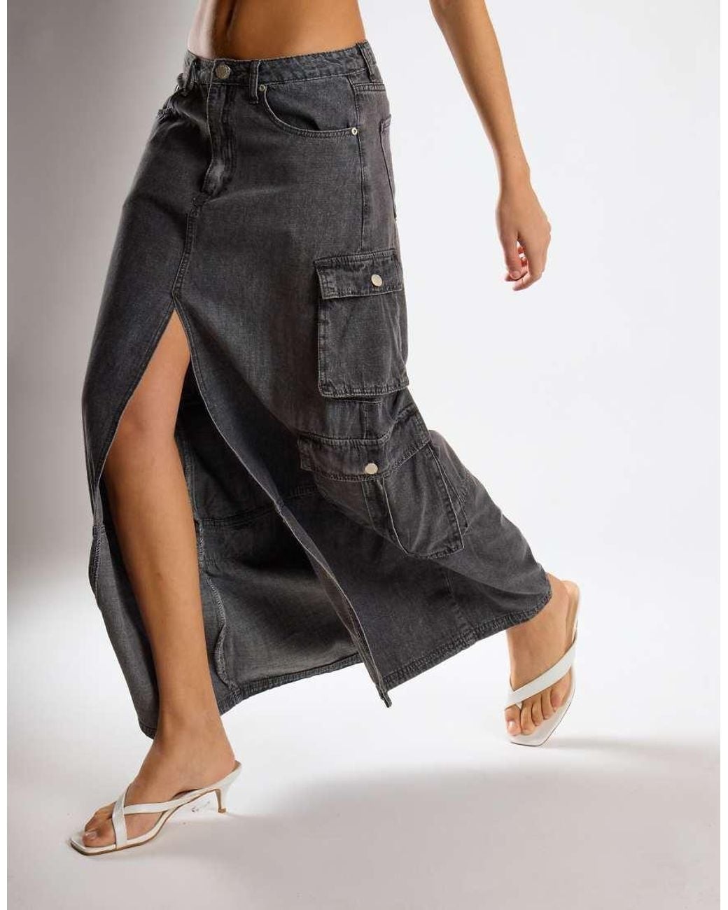 Glamorous Gray Denim Maxi Skirt