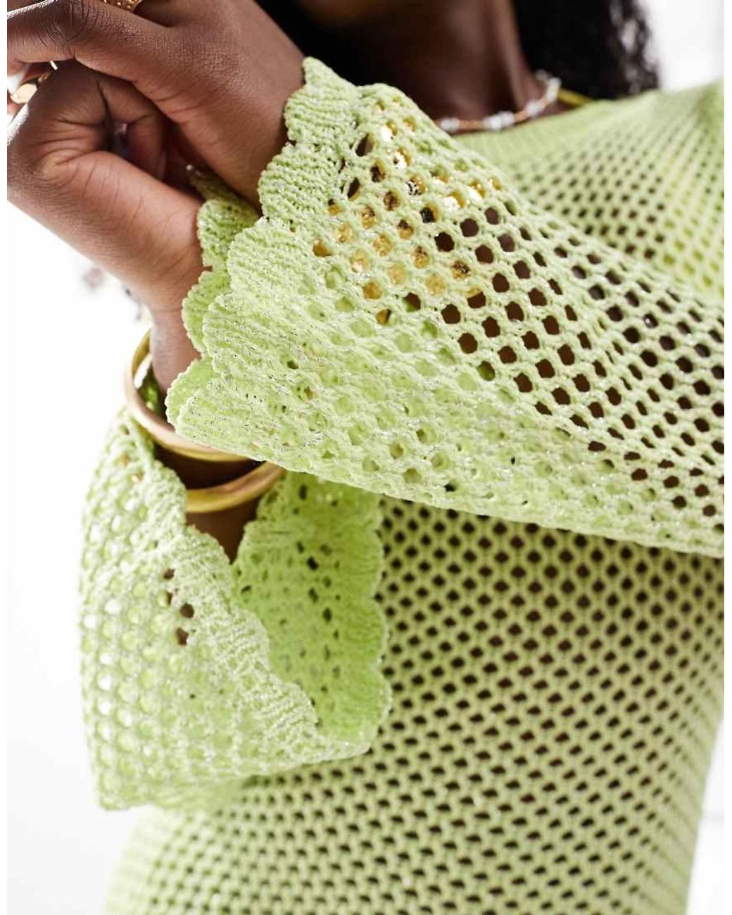 South Beach Green Glitter Mini Crochet Beach Dress