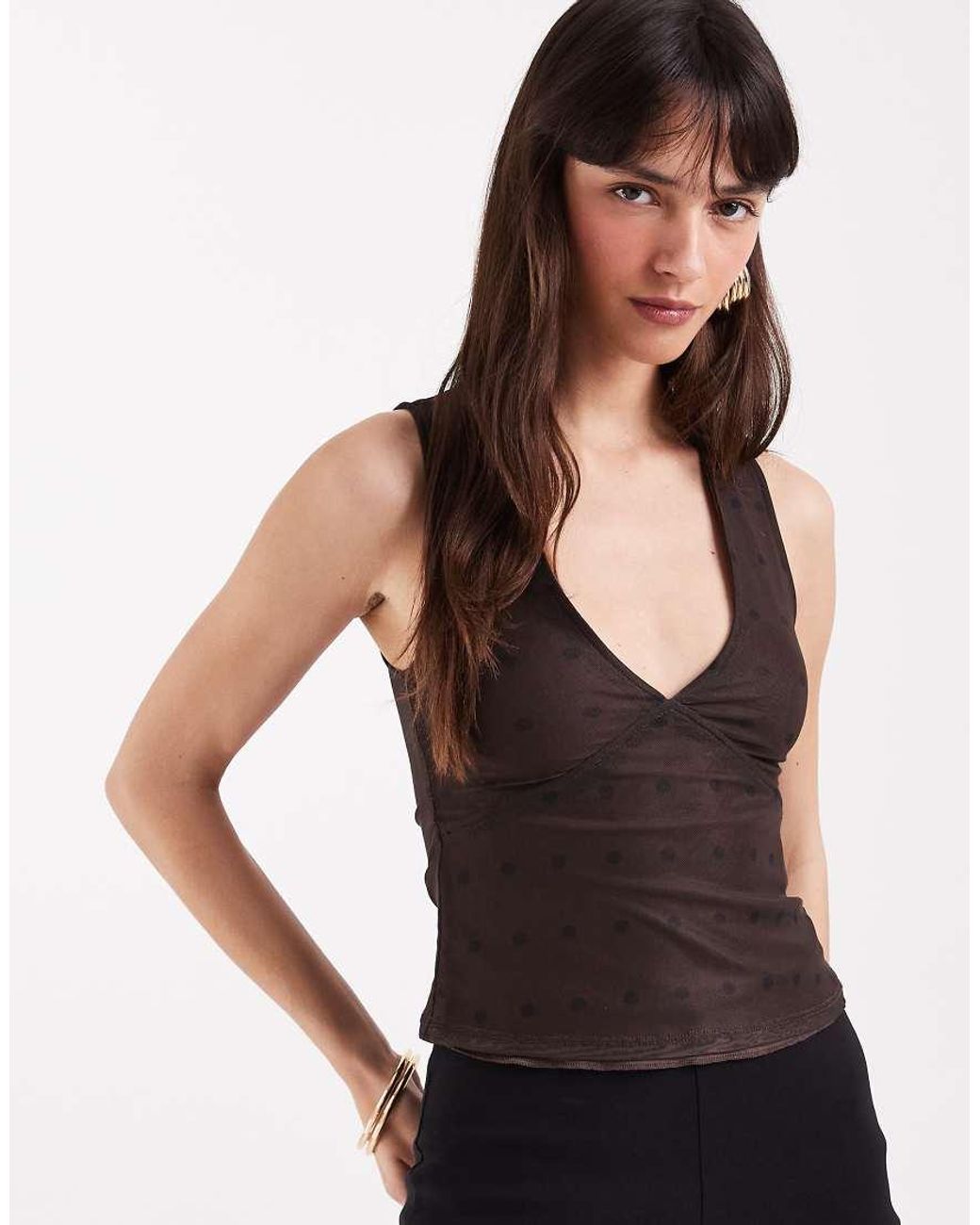 Motel Black Lihat Mesh Polka Dot Halter Top