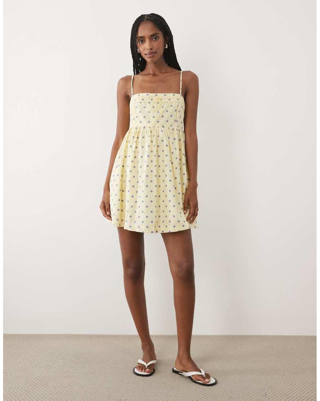 Abercrombie & Fitch Natural Strappy Square Neck Babydoll Mini Dress