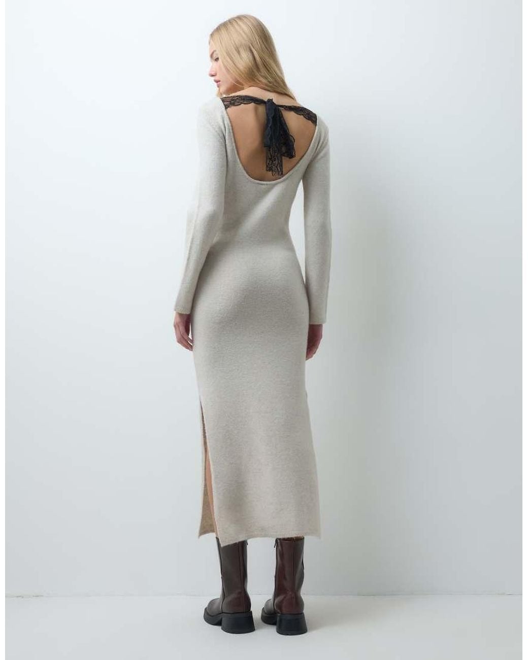 Vero Moda Gray Lace Bow Detail Knitted Maxi Dress