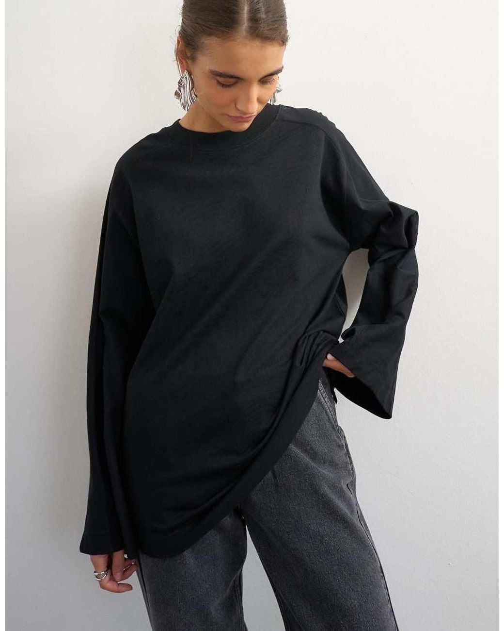 TOPSHOP Blue Seamed Detail Long Sleeve Skater Top