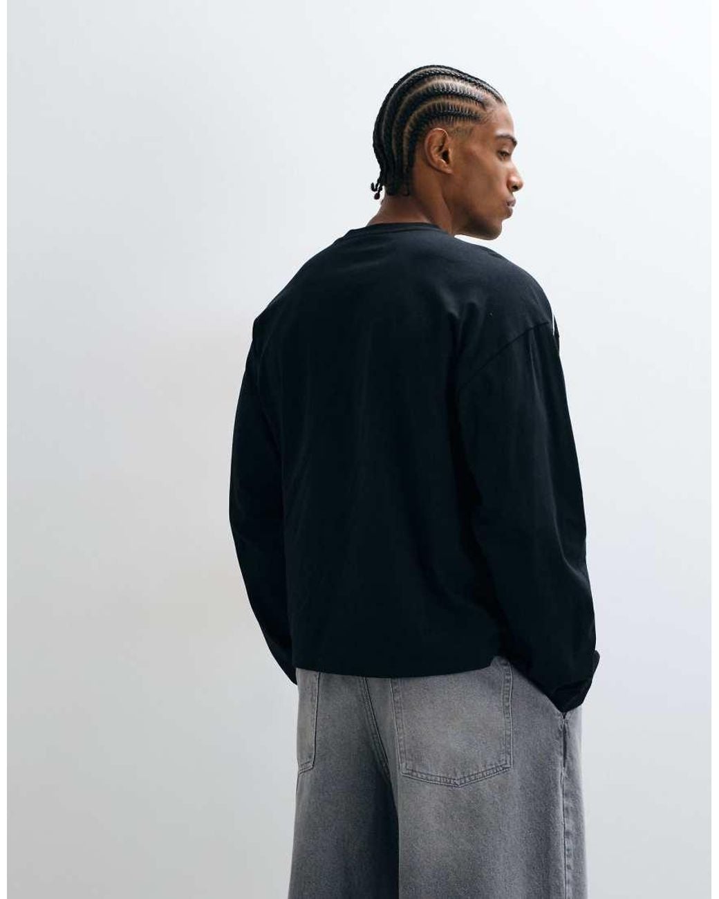 ASOS Blue Boxy Oversized Long Sleeve Top With Logo Print for men
