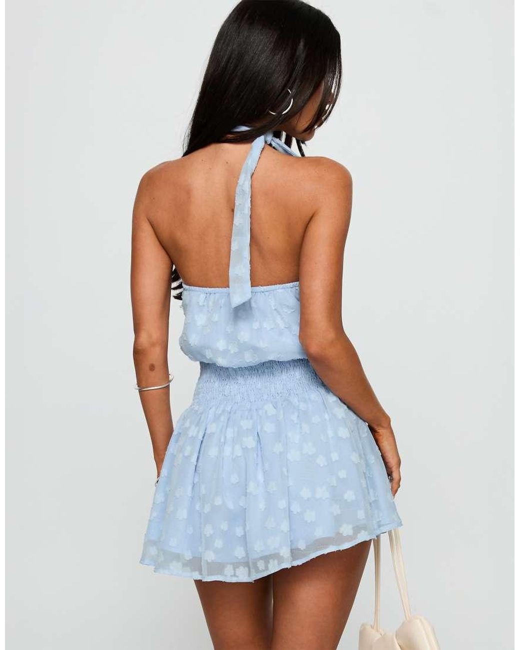 Princess Polly Blue Eurythmic Devore Floral Wrap Scarf Detail Fitted Waist Mini Dress