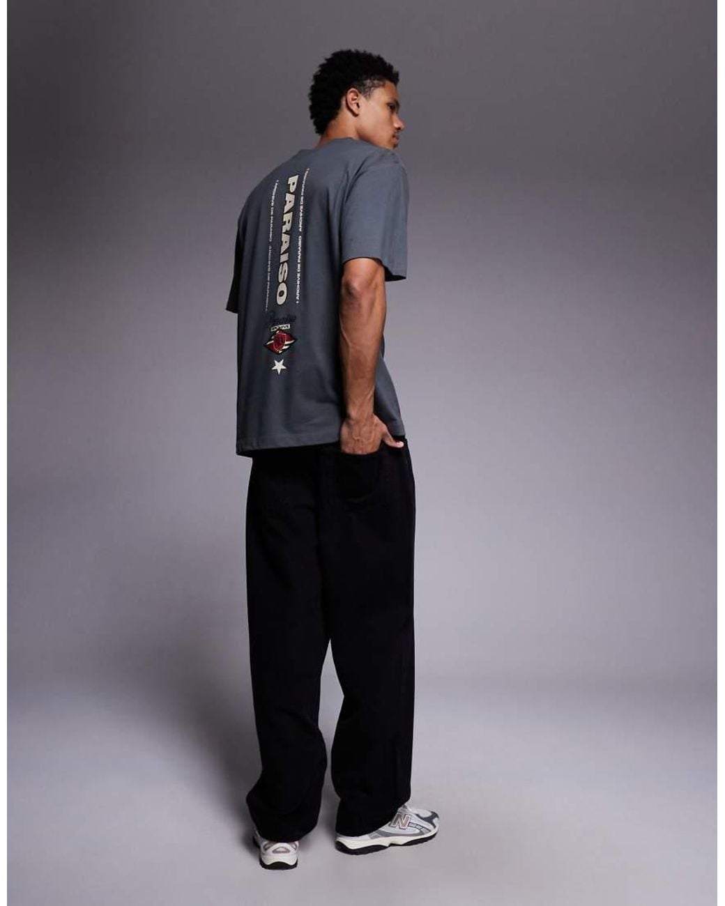 ASOS Gray Relaxed T-shirt With Text And Emblem Spine Graphic for men