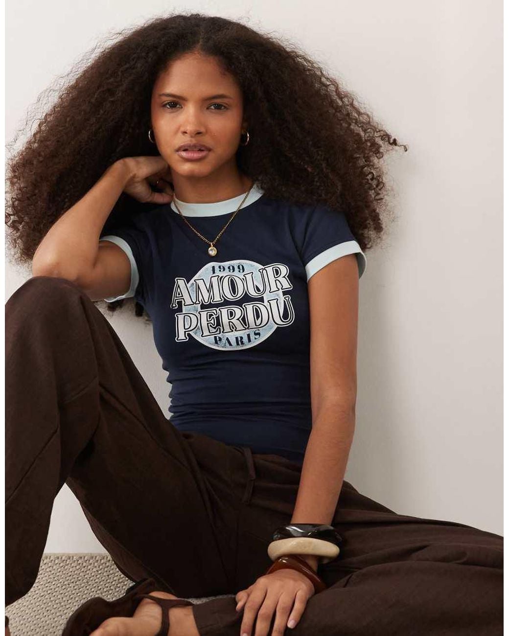ASOS Black Baby Ringer Tee With Amour Perdu Graphic