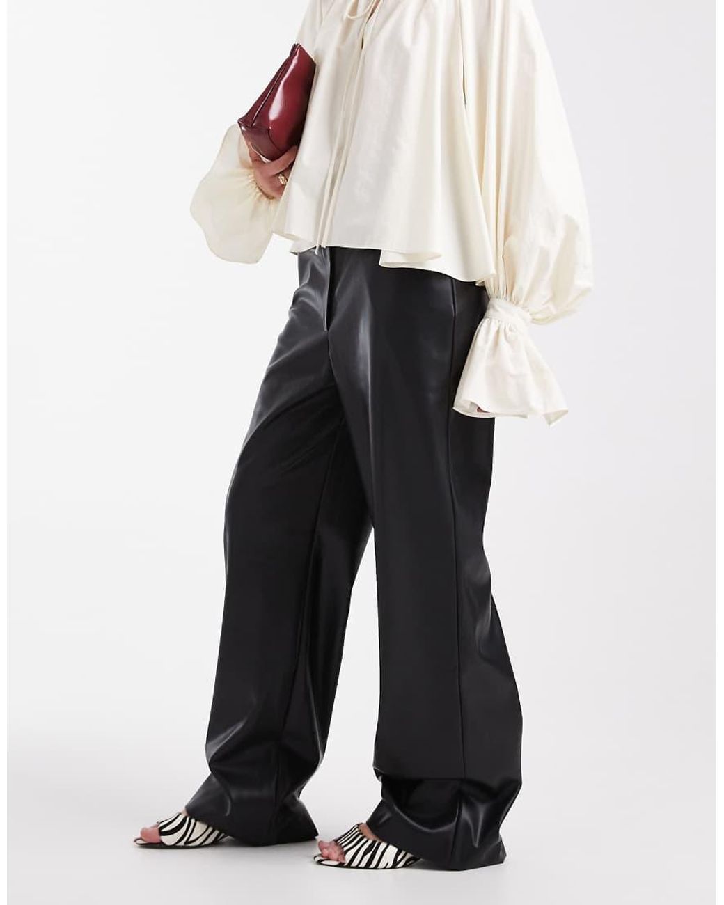ASOS White Faux Leather Straight Minimal Trouser