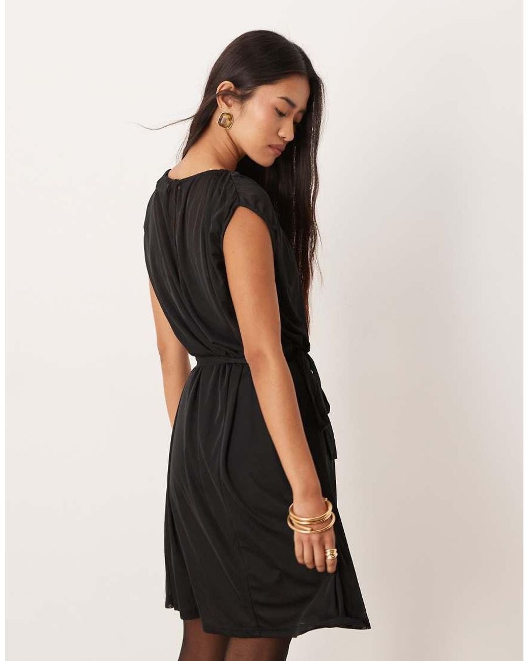 Vila Black Tie Waist Chiffon Mini Dress
