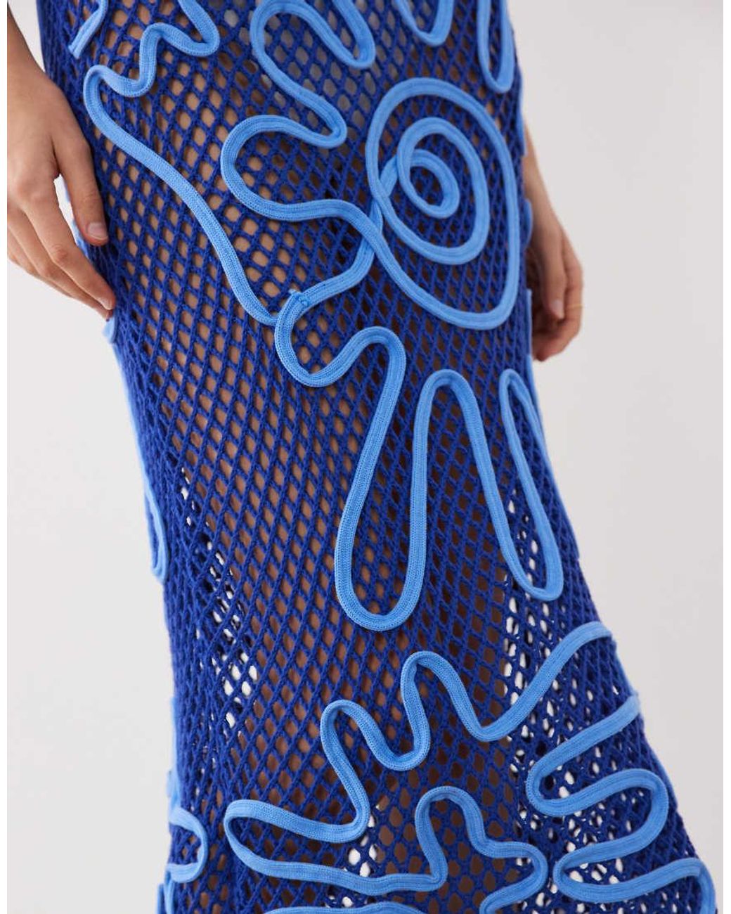 ASOS Blue Open Stitch Cornelli Pattern Maxi Dress