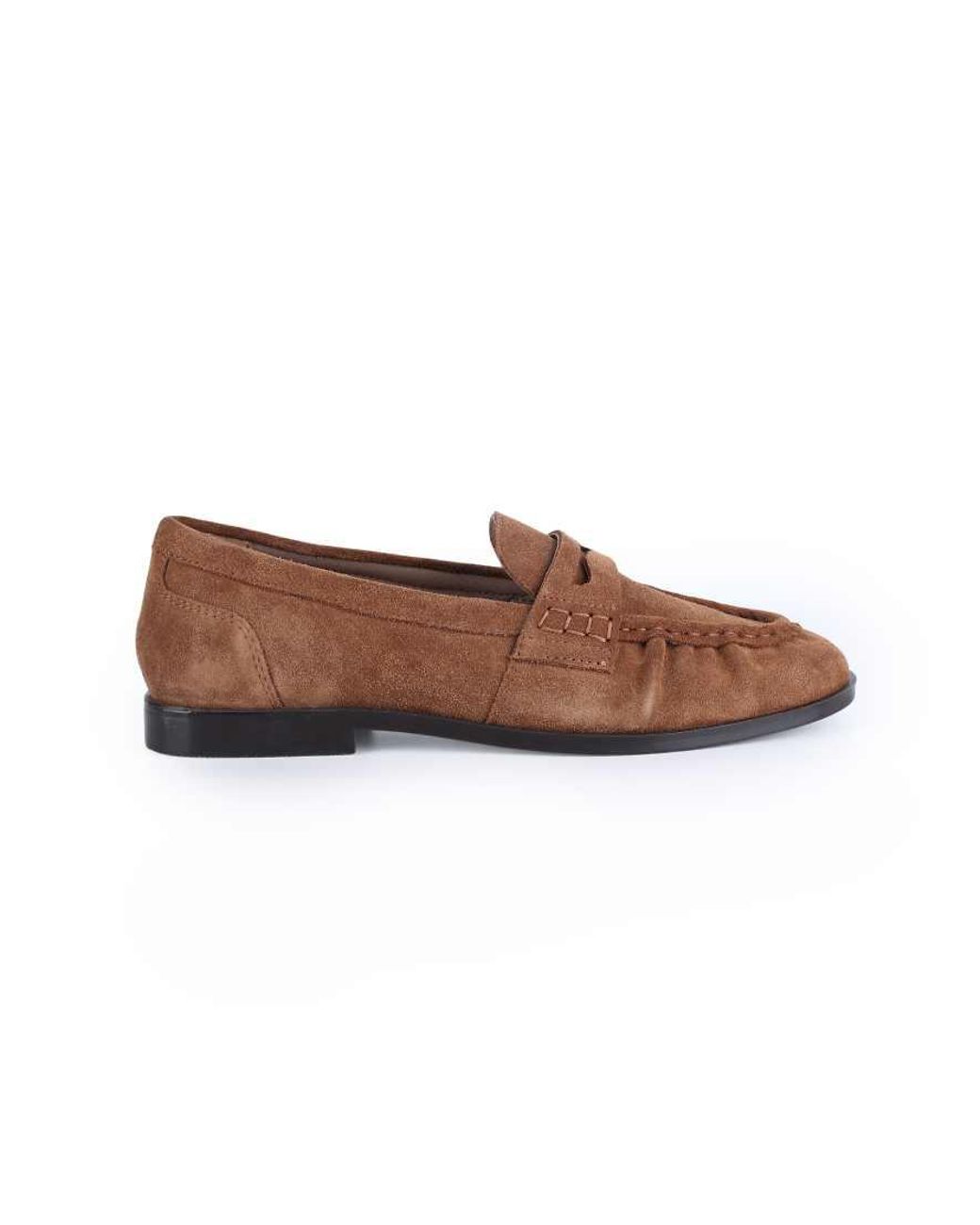 OFF THE HOOK Brown Sienna Suede Leather Ruched Loafers