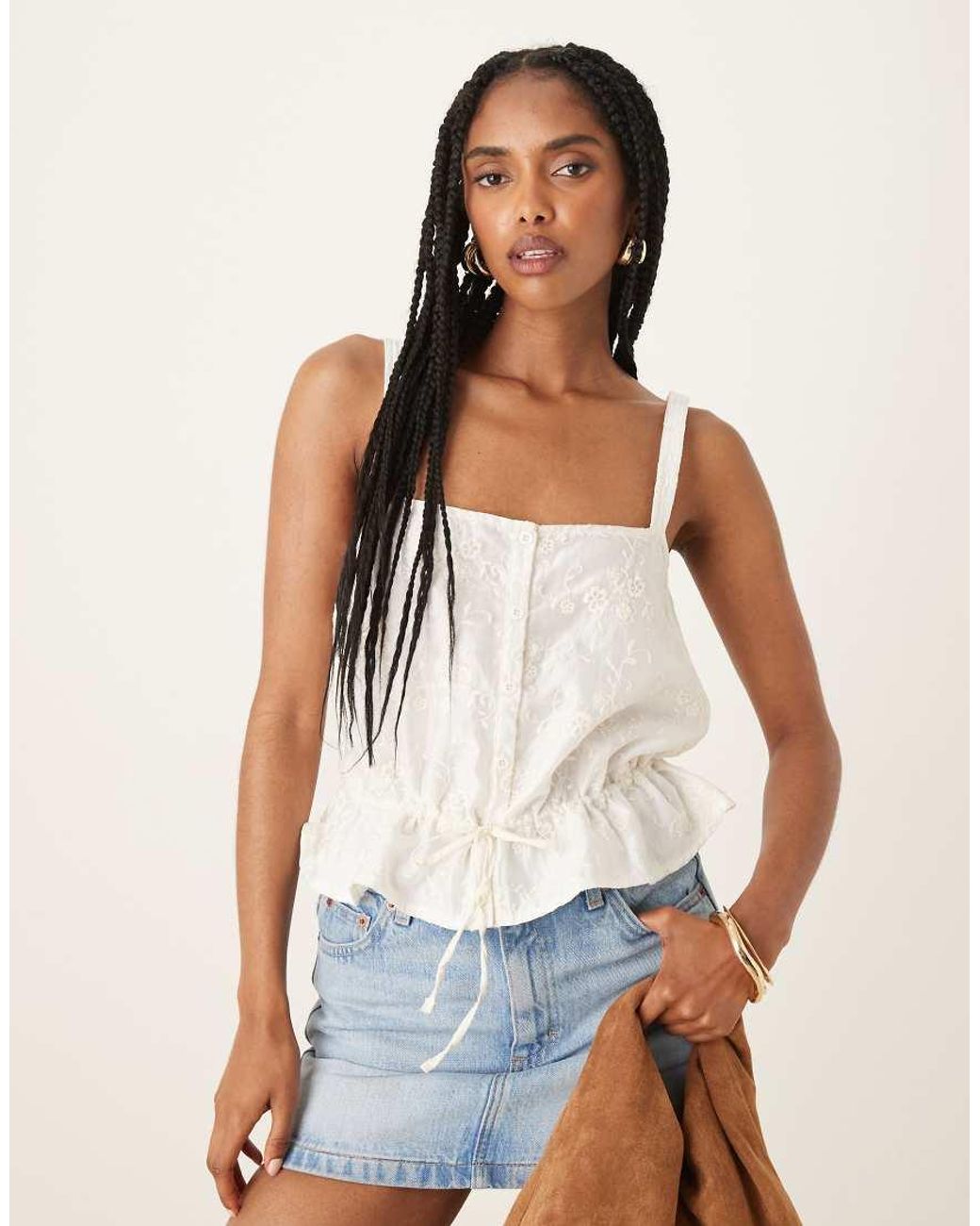 Motel White Zaraku Flocked Floral Cami Top