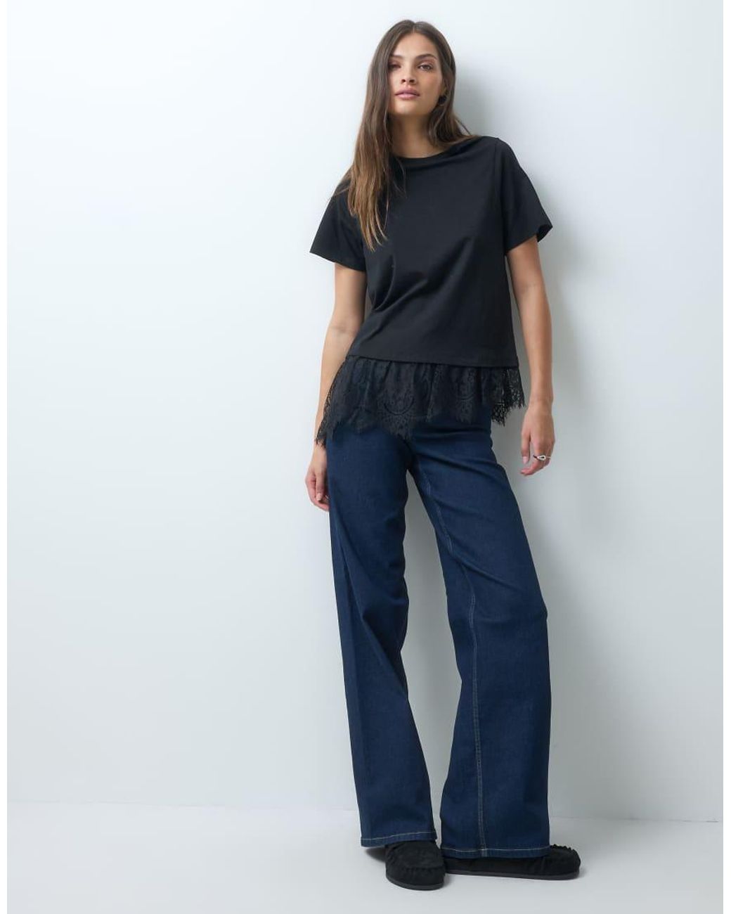 Vero Moda Blue T-Shirt With Asymmetric Lace Detail