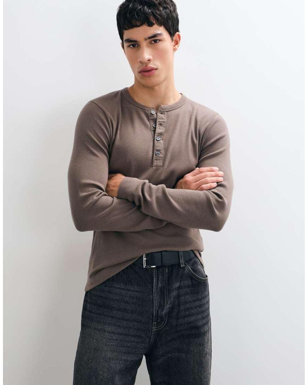 Abercrombie & Fitch Blue Slim Fit Long Sleeve Ribbed Henley Top for men