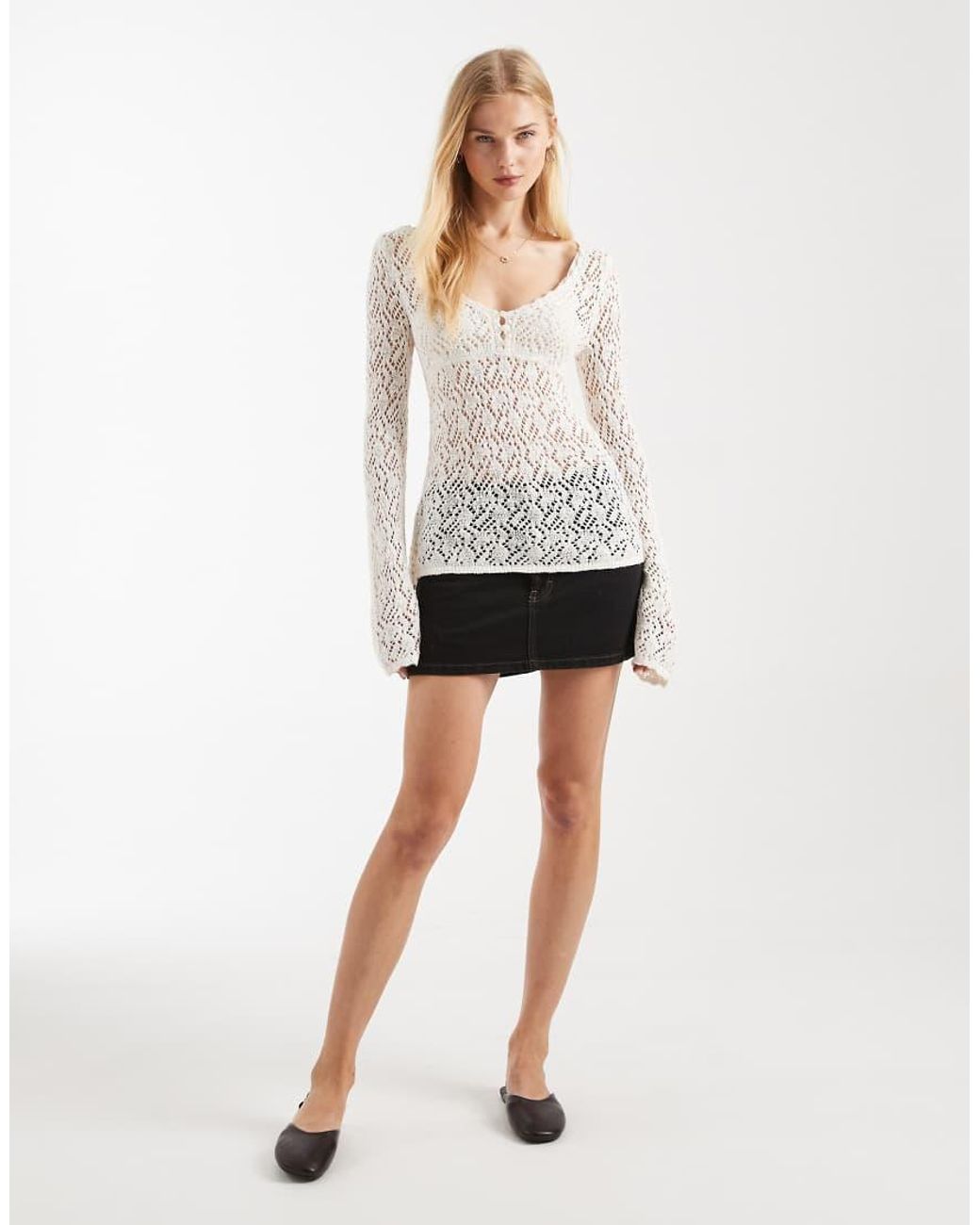 Hollister White Long Sleeve Boho Babydoll Top