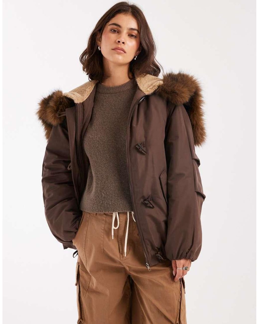 Parka Stile Bomber Marrone Con Fermacorda di ASOS in Brown