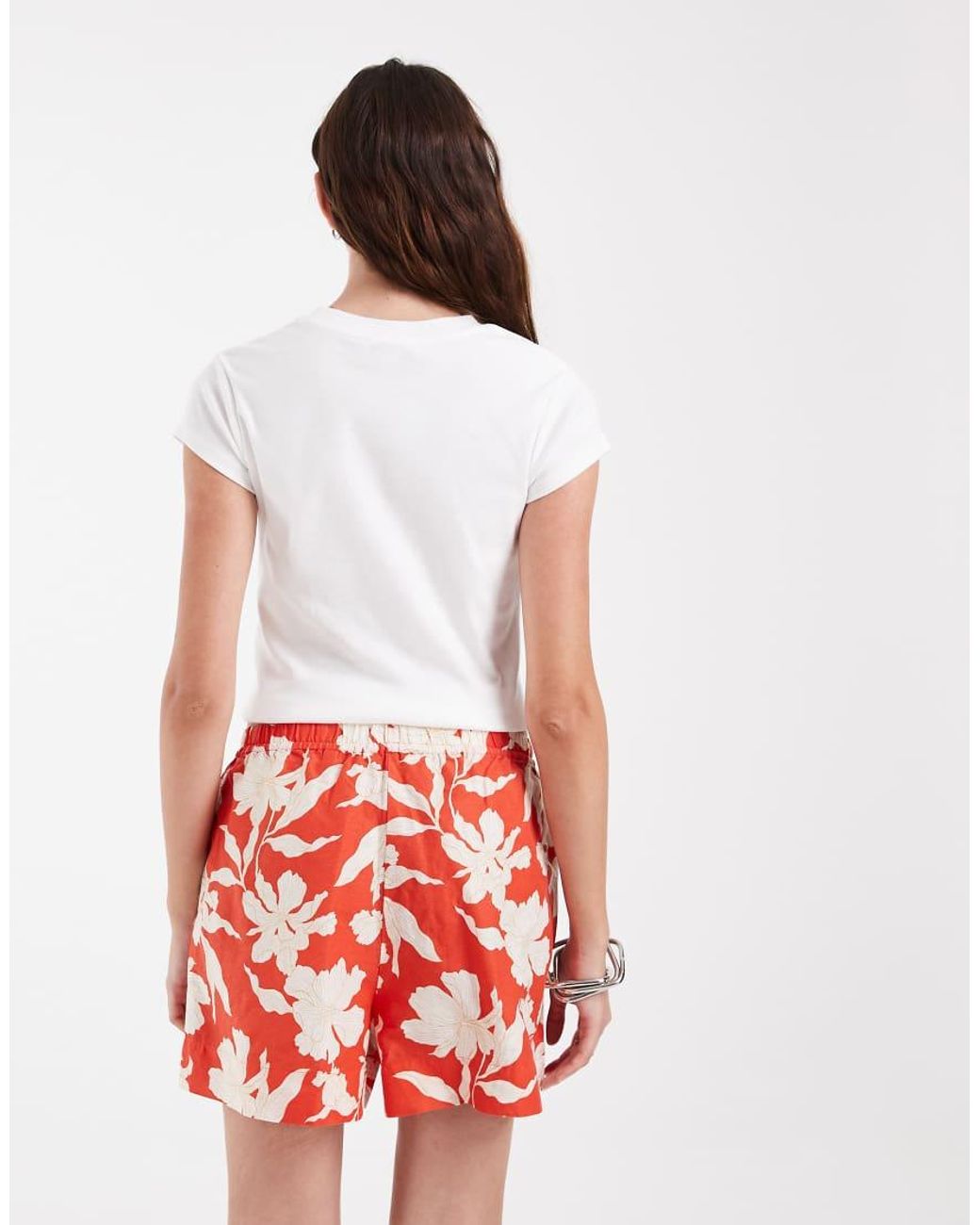 Gant Red Linen Mix Floral Print Shorts