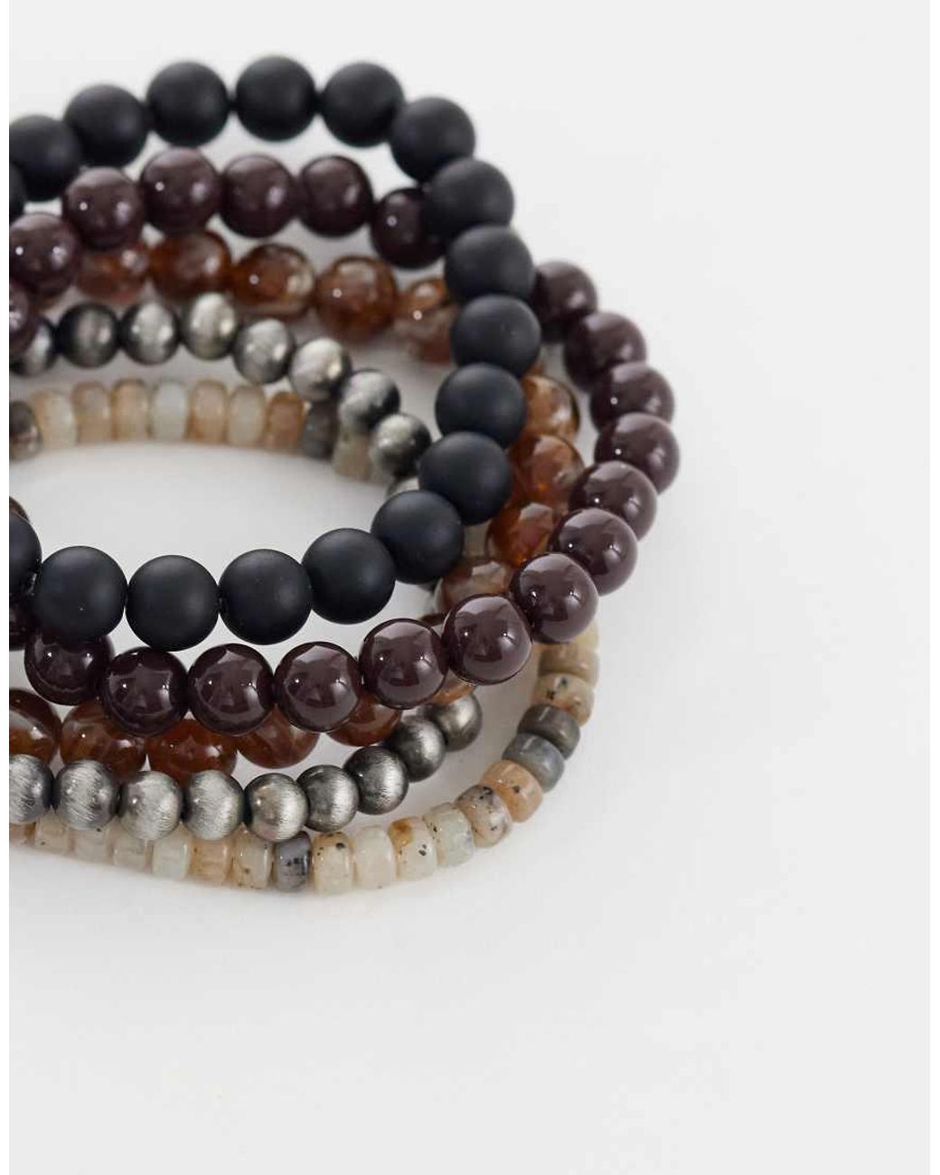 ASOS White 5 Pack Cat Eye And Marble Beaded Bracelets for men