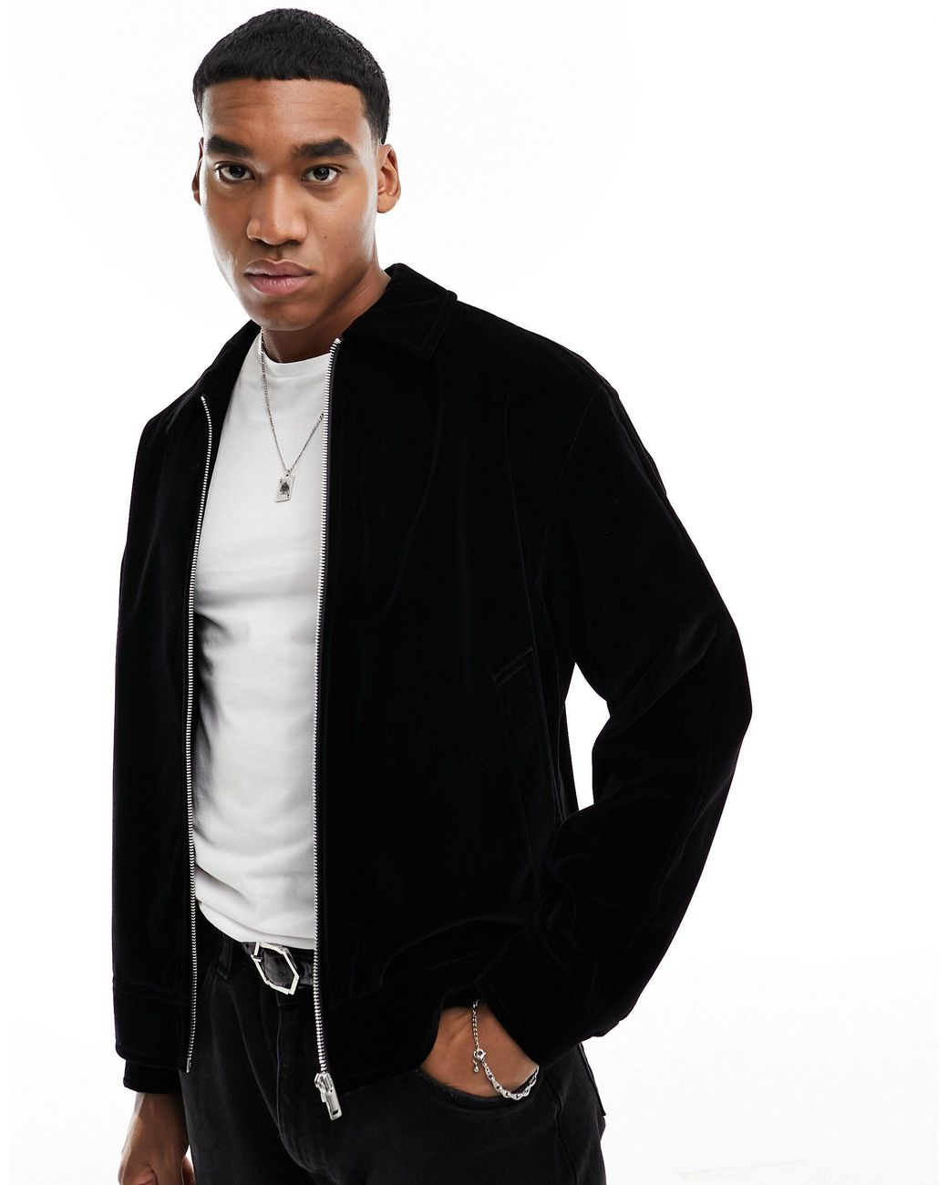 River Island Velvet Bomber Jacket in Black for Men Lyst