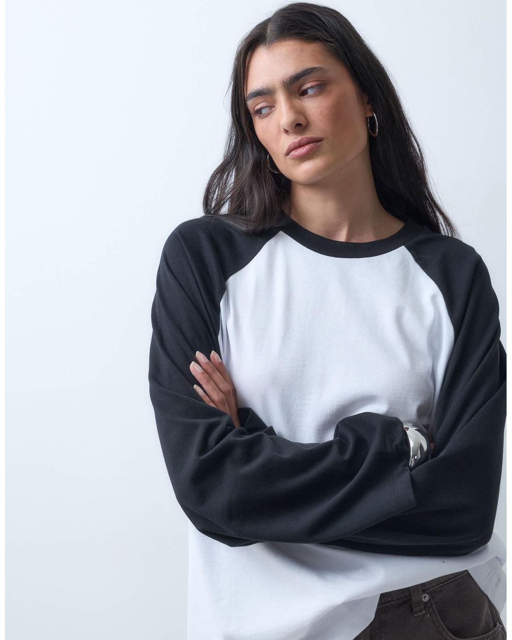 Collusion Black Contrast Raglan Boxy Top