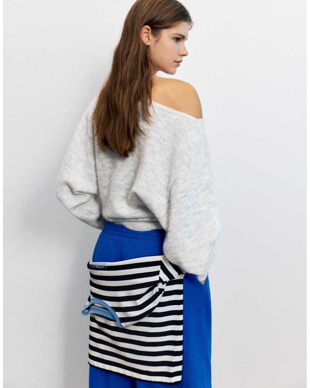 Pull&Bear White Regular Fit Boat Neck Jumper