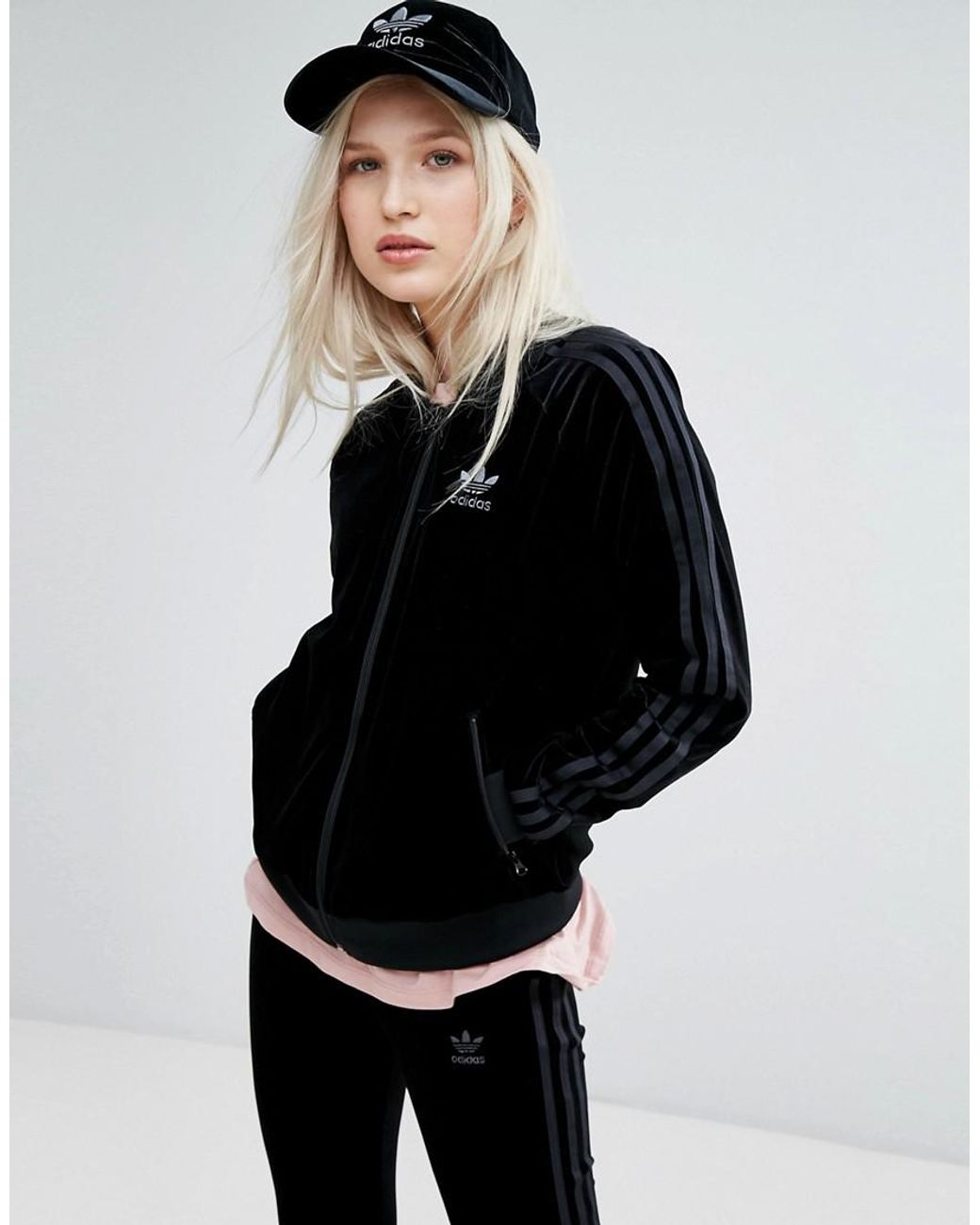 adidas Originals Originals Velvet Vibes Bomber Jacket In Black | Lyst