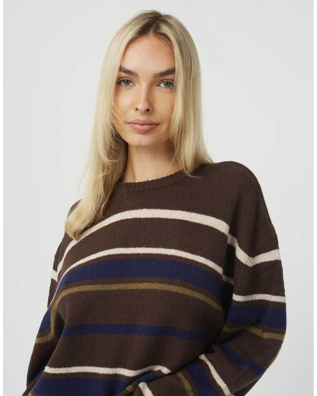 Brave Soul Blue Crew Neck Stripe Jumper