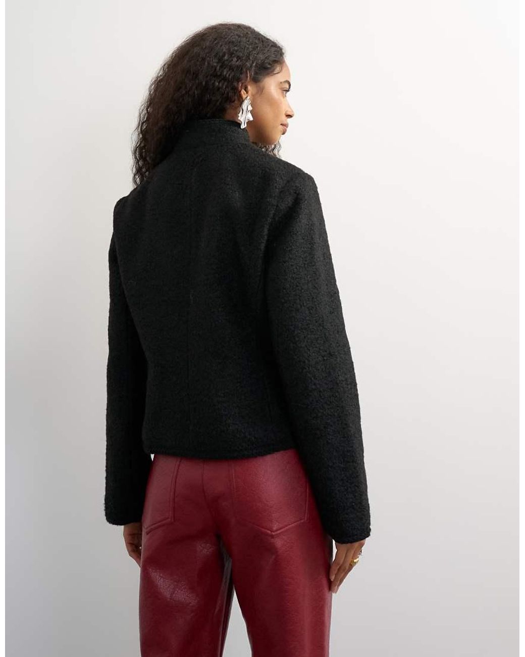 TOPSHOP Black Boucle Short Mandarin Jacket With frogging