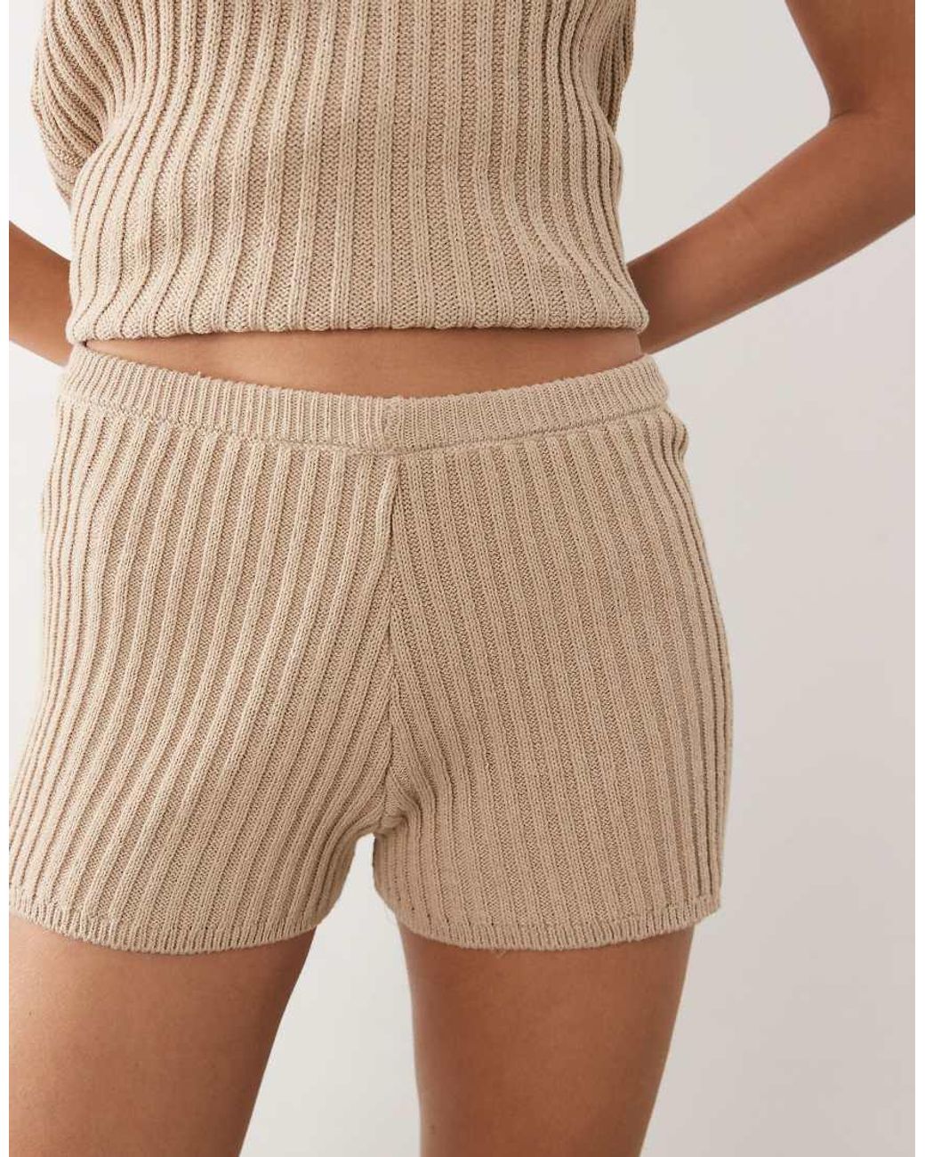 ASOS Natural Knitted Pleated Short Co-Ord