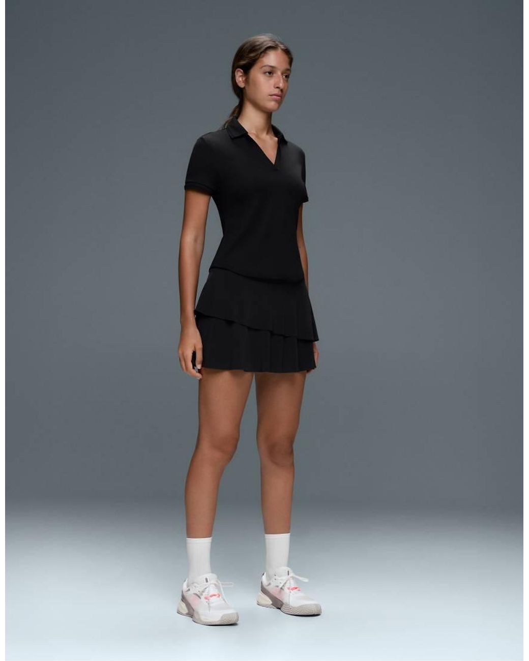 Oysho Black Ruffled High Rise Compressive Mini Skirt