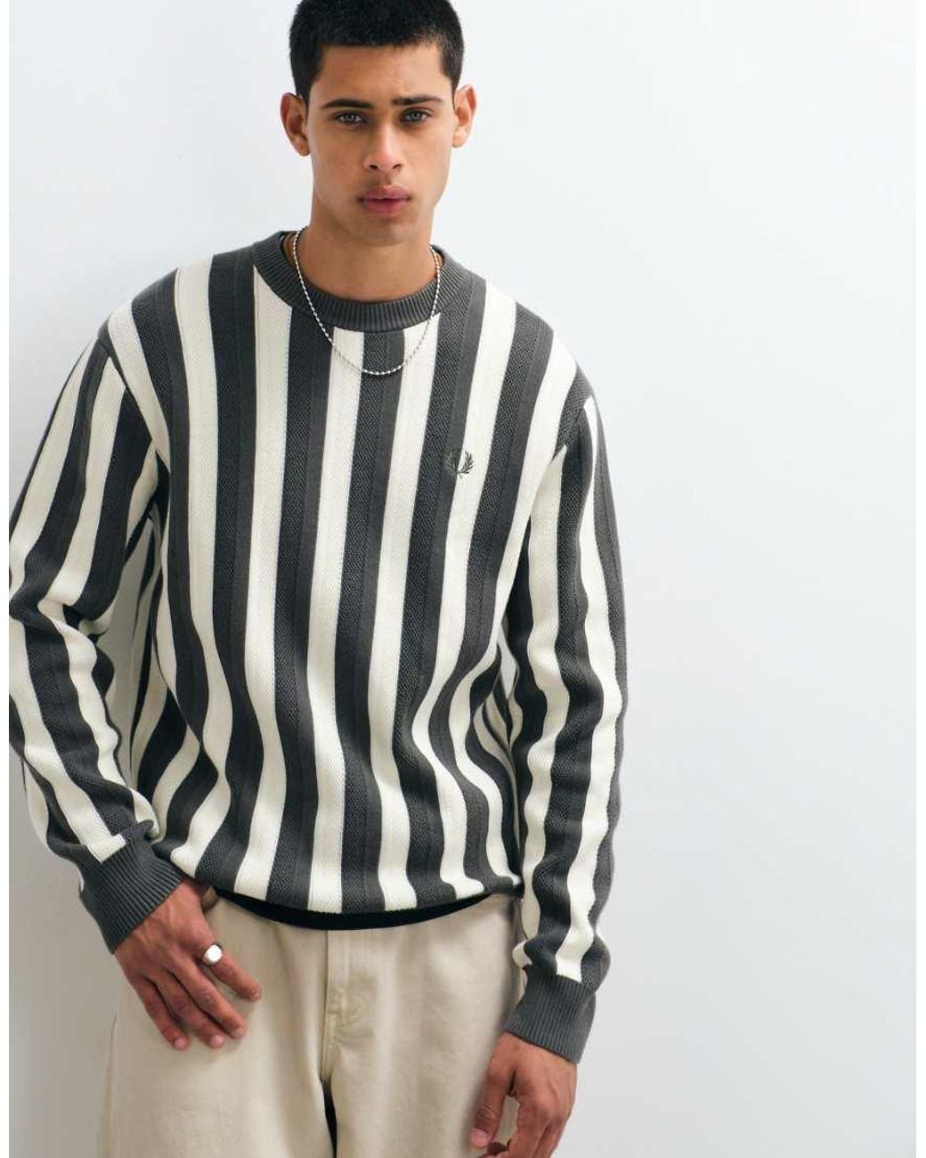 Fred Perry Black Textured Stripe Jumper for men