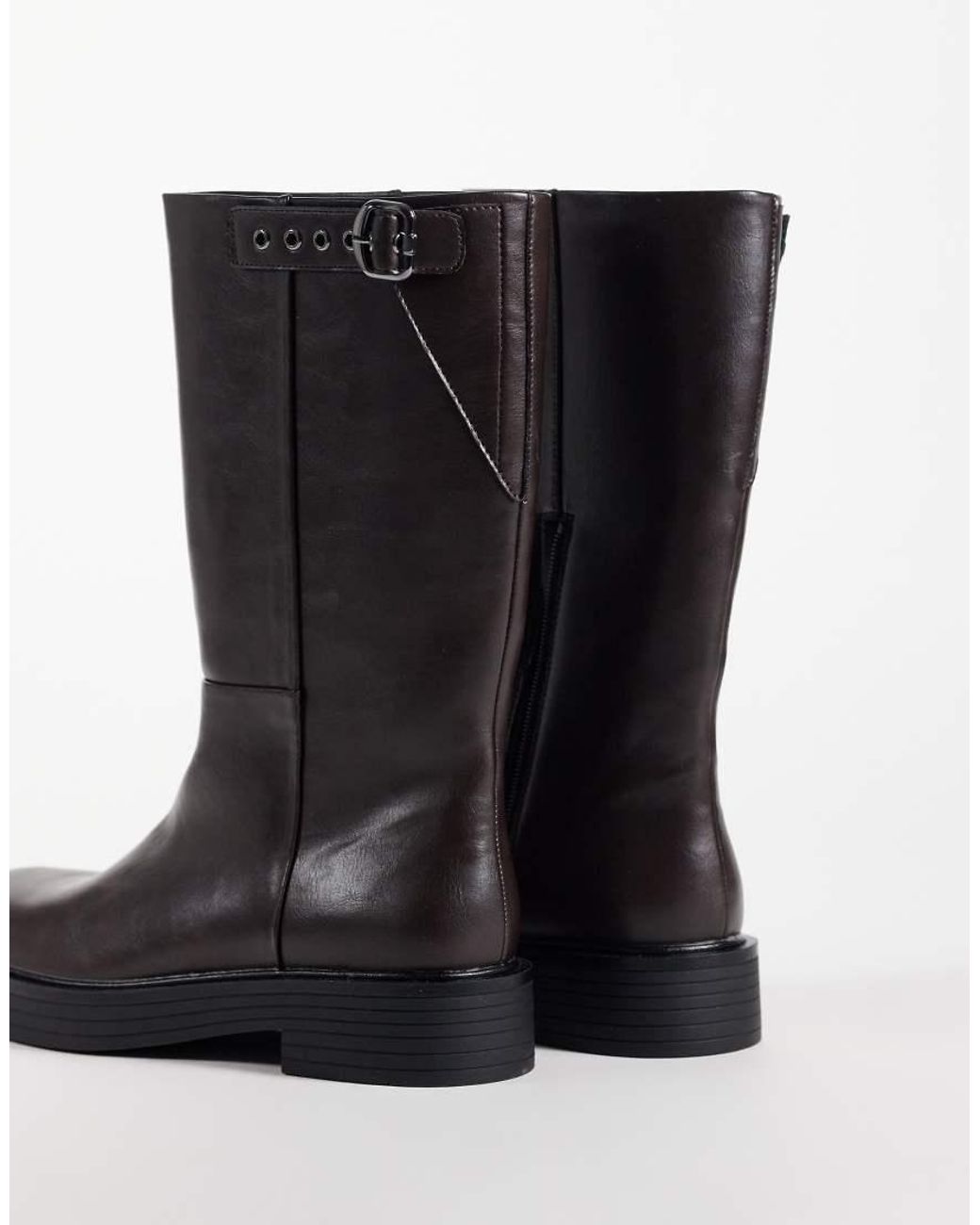 ASOS Black Culhane Pull On Trucker Mid Calf Boots