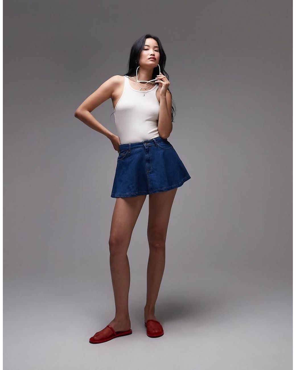 TOPSHOP Blue Denim Full Mini Skirt