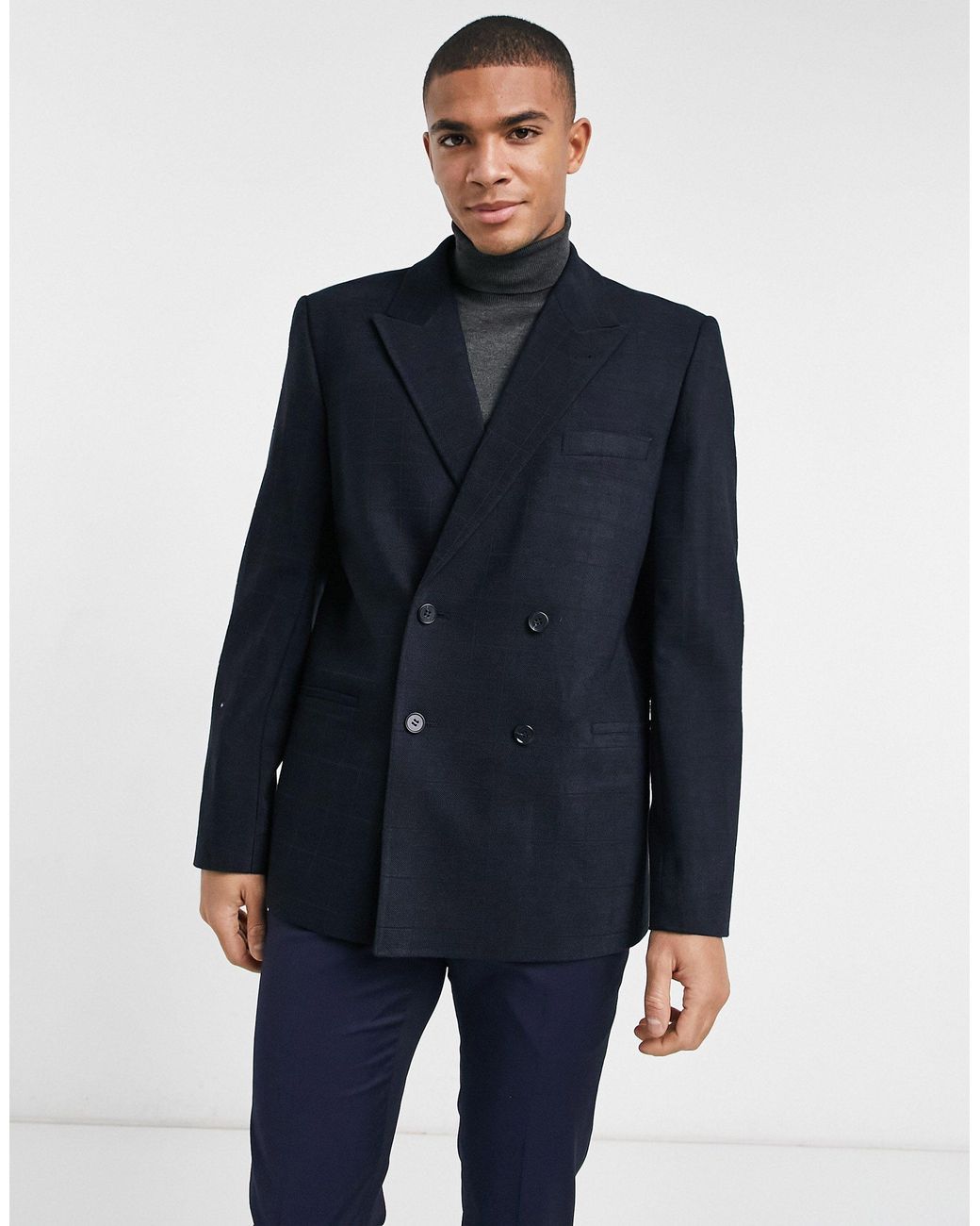 ASOS Oversized Double Breasted Suit Jacket in Blue for Men | Lyst