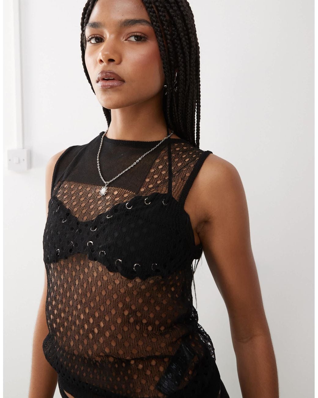 Collusion Black Patch Work Mesh Top