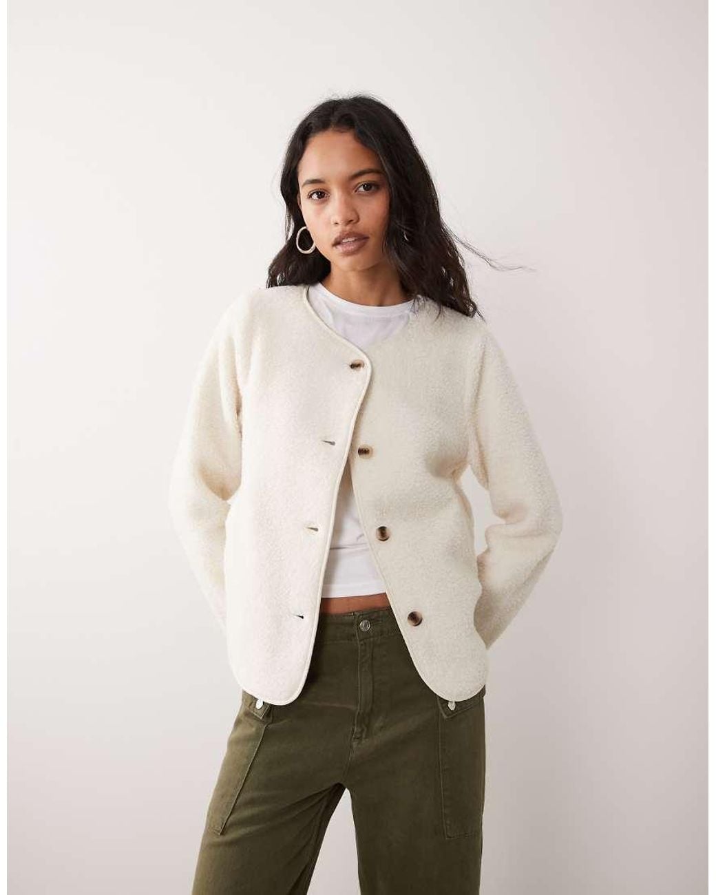 Vila Natural Button Front Teddy Jacket