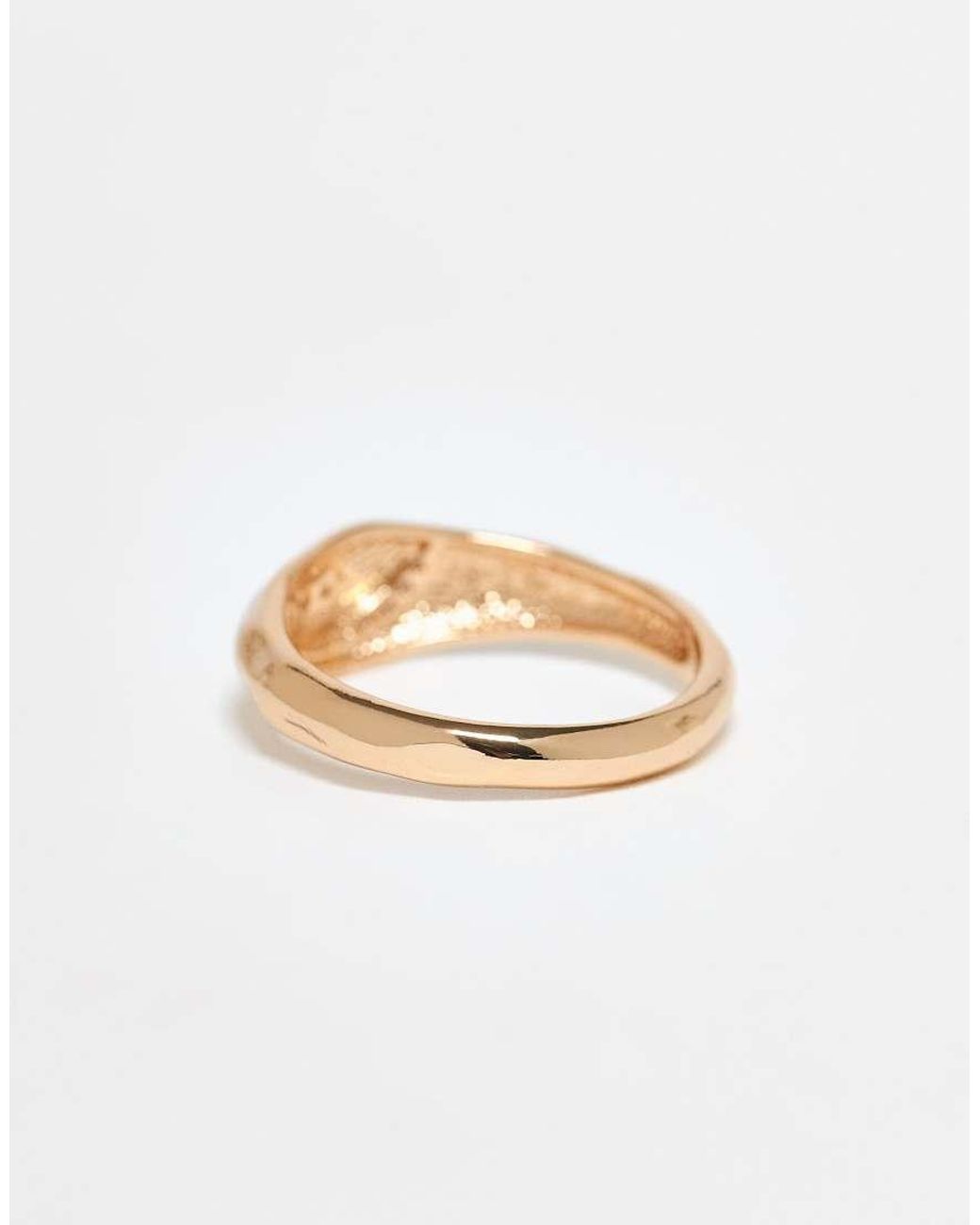 ASOS Natural Asos Design Curve Ring With Molten Texture And Cubic Zirconia Stones